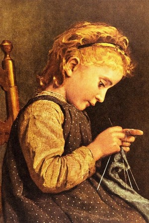Little girl knitting